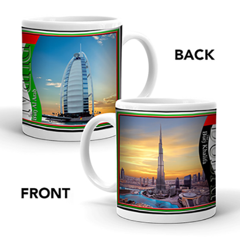 Ajooba Dubai Souvenir Mug Burj Khalifa Burj Al Arab 04, White