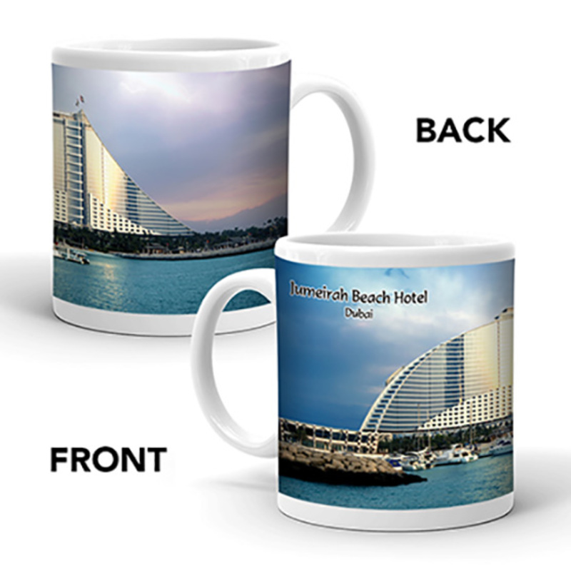 

Ahmed Al Maghribi Perfumes Ajooba Dubai Souvenir Mug Jumeirah Beach Hotel 0004, White