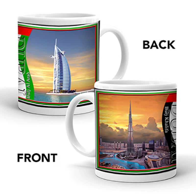 Ajooba Dubai Souvenir Mug Burj Khalifa Burj Al Arab 01, White