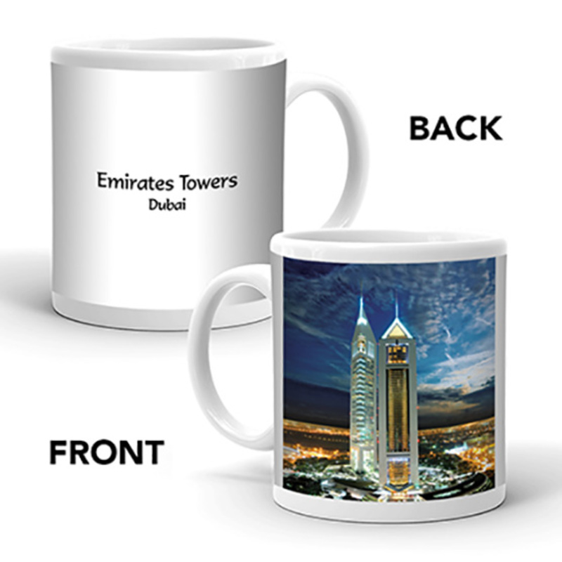 Ajooba Dubai Souvenir Mug Emirates Towers MG 008, White