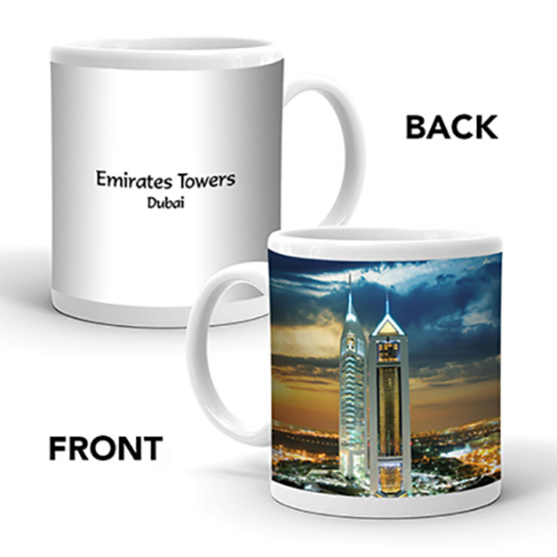 Ajooba Dubai Souvenir Mug Emirates Towers MG 009, White