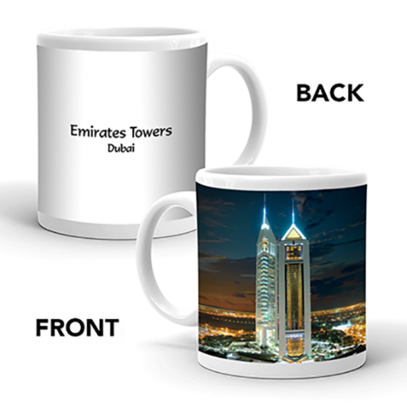 Ajooba Dubai Souvenir Mug Emirates Towers MG 011, White