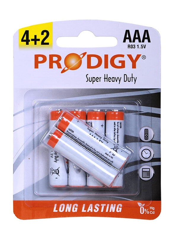

Prodigy R03PVC 1.5V Super Heavy Duty, AAA, 6 Pieces, Silver