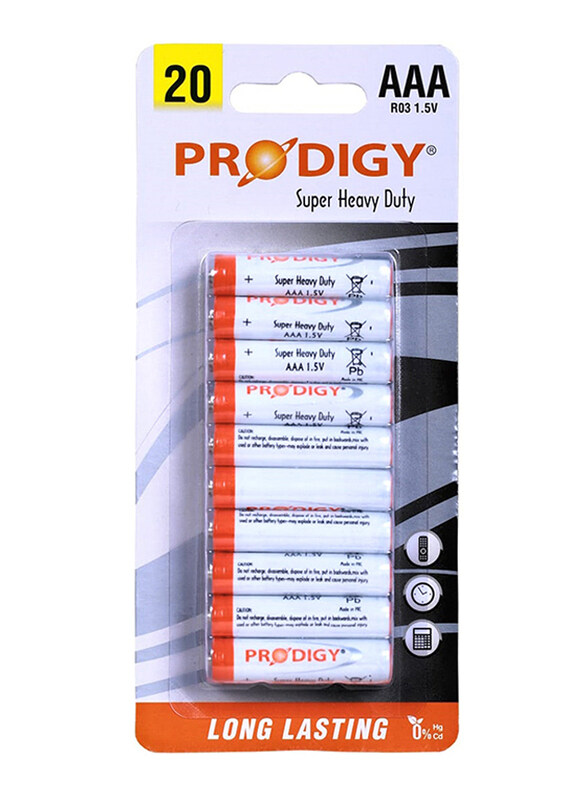 

Prodigy R03PVC 1.5V Super Heavy Duty, AAA, 20 Pieces, Silver