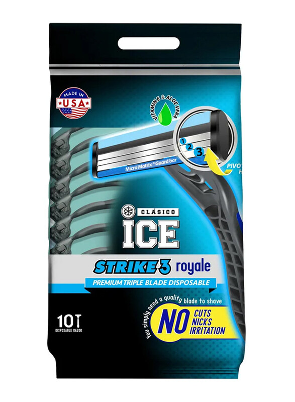 

Clasico Ice Strike 3 Disposable Triple Blade Razor for Men, Royale Blue/Grey, 10 Pieces