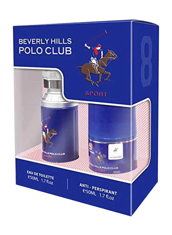 Beverly Hills Polo Club 2-Piece Sport No.8 Gift Set for Men, 50ml EDT, 50ml Antiperspirant Roll-On