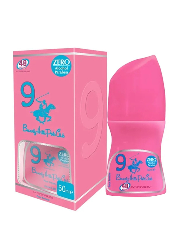 Beverly Hills Polo Club No. 9 Antiperspirant Roll-On for Women, Pink, 50ml
