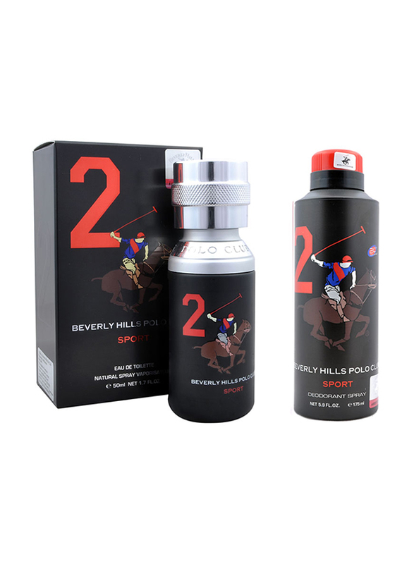 Beverly Hills Polo Club 2-Piece Sport No.2 Gift Set for Men, 50ml EDT, 175ml Deodorant Spray