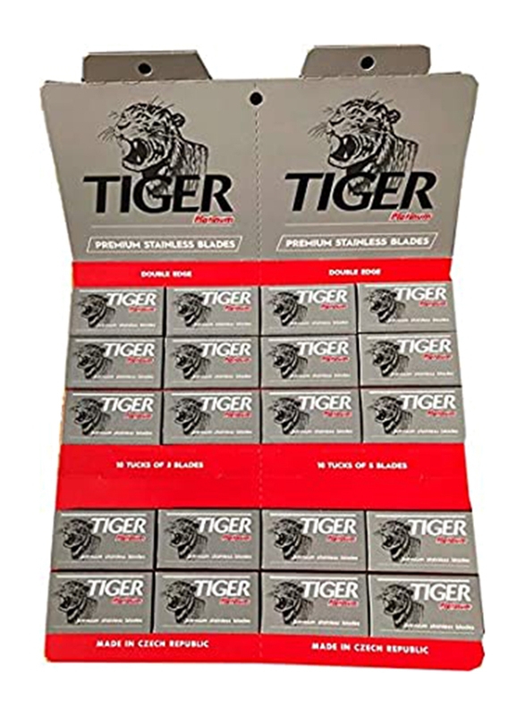 Czech Tiger Platinum Double Edge Shaving Razor Blades for Men, Grey, 100 Pieces