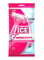 Clasico Ice Femme Triplex Disposable Triple Blade Razor for Women, Pink, 5 Pieces