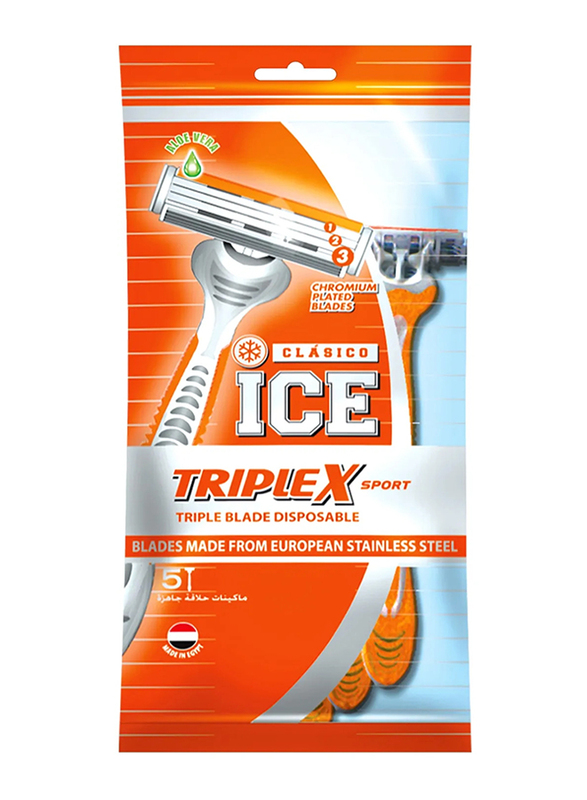 

Clasico Ice Triplex Sport Disposable Triple Blade Razor for Men, Orange/Silver, 5 Pieces