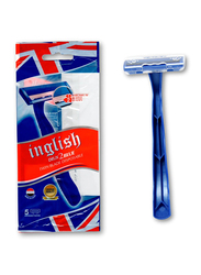 Inglish Deux 2 Blue Disposable Twin Blade Razors for Men, Blue, 5 Pieces