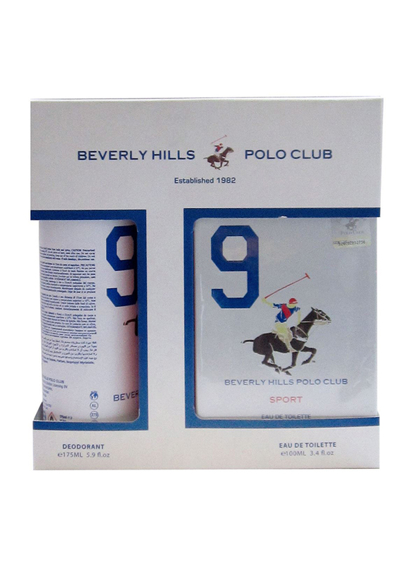 Beverly Hills Polo Club 2-Piece Sport No.9 Gift Set for Men, 100ml EDT, 175ml Deodorant Spray