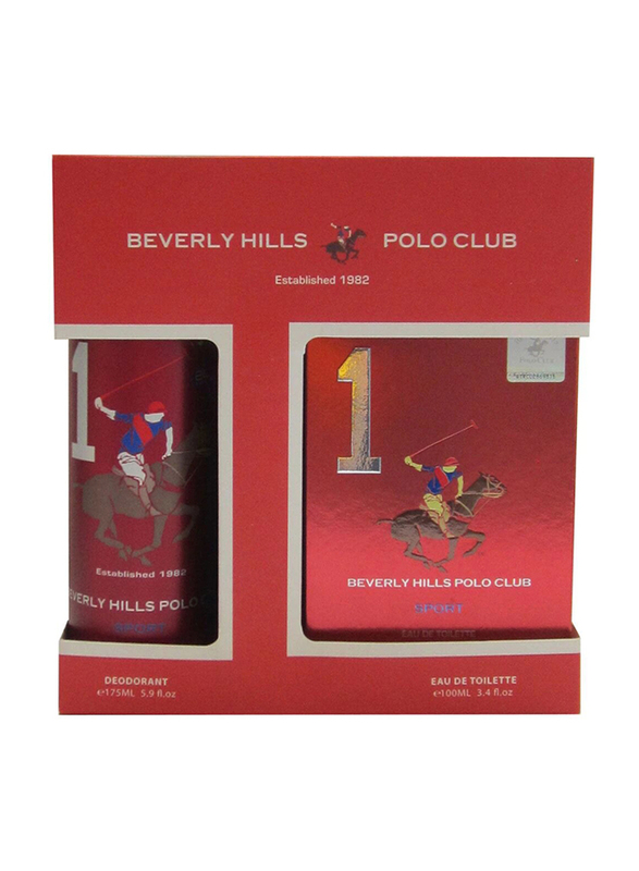Beverly Hills Polo Club 2-Piece Sport No.1 Gift Set for Men, 100ml EDT, 175ml Deodorant Spray