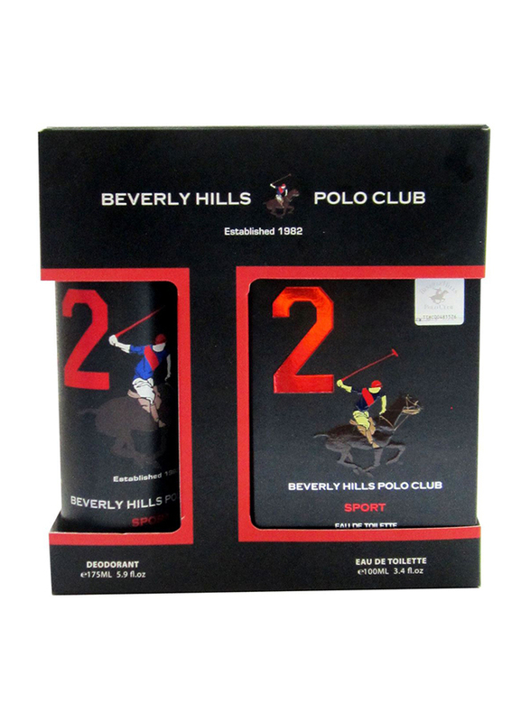 Beverly Hills Polo Club 2-Piece Sport No.2 Gift Set for Men, 100ml EDT, 175ml Deodorant Spray