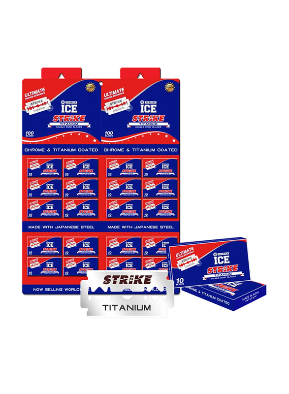 Clasico Ice Strike Titanium Double Edge Shaving Razor Blades for Men, Silver, 100 Pieces