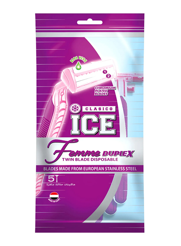 Clasico Ice Femme Duplex Disposable Twin Blade Razor for Women, Pink/Purple, 5 Pieces