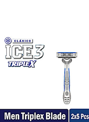 Clasico Ice Triplex Disposable Triple Blade Razor for Men, Silver/Blue, 5 Pieces
