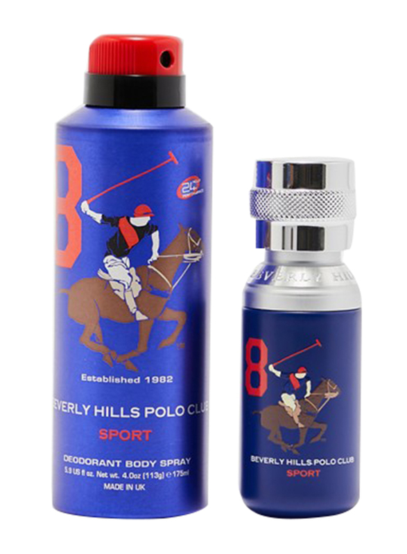 Beverly Hills Polo Club 2-Piece Sport No.8 Gift Set for Men, 50ml EDT, 175ml Deodorant Spray