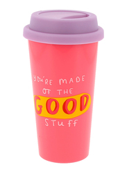 Happy News 450ml Travel Mug, Pink/Purple
