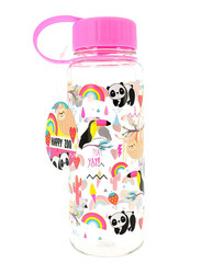 Happy Zoo Just Hanging Printed Water Bottle, 550ml, Clear/Pink