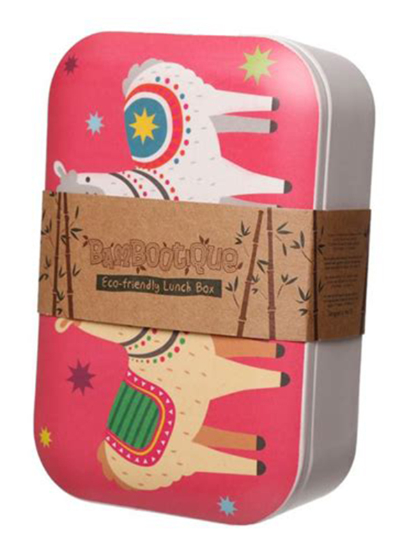 Puckator Bambootique Eco Friendly Llamapalooza Reusable Lunch Box, White/Pink
