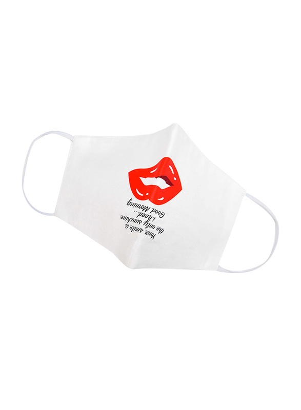 Pro Mask 100% Cotton Reusable Face Mask for Women with 3-Layer Protection from Covid Virus, 907403, White/Red, 1 Mask