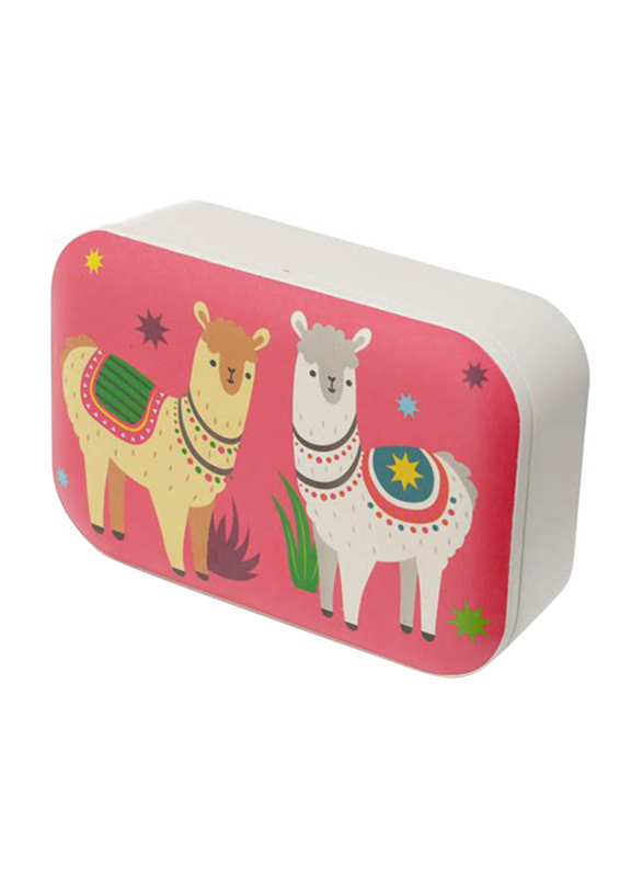 Puckator Bambootique Eco Friendly Llamapalooza Reusable Lunch Box, White/Pink