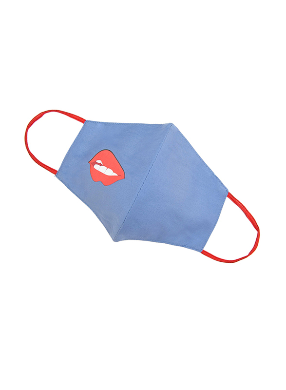 Pro Mask 100% Cotton Reusable Face Mask for Women with 3-Layer Protection from Covid Virus, 904709, Blue/Red, 1 Mask