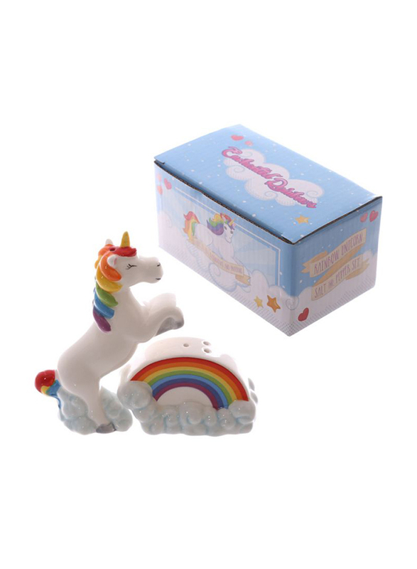 Puckator Unicorn On Rainbow Salt And Pepper Set, White