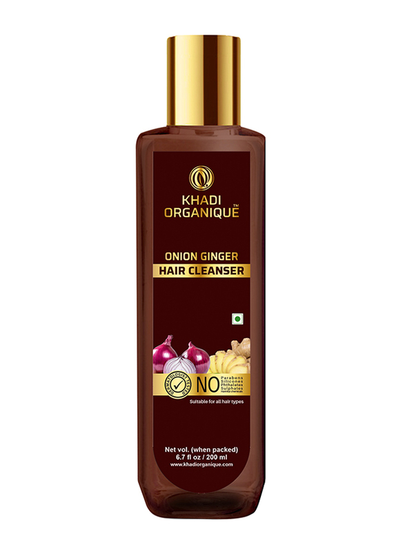 Khadi Organique Onion Ginger Hair Cleanser Shampoo for Sensitive Scalps, 200ml
