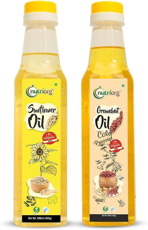 

Nutriorg Cold Pressed Organic Sunflower Oil & Groundnut Oil, 1000 ml (Pack of 2 * 500 ml)