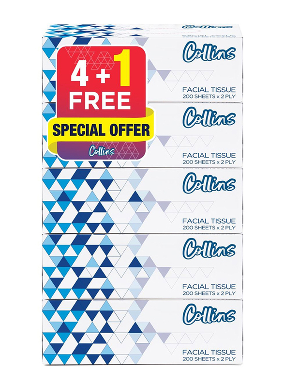 Collins Facial Tissue, 5 Boxes x 200 Sheets x 2 Ply
