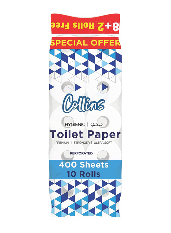Collins Non-Embossed Toilet Papers, 10 Rolls x 400 Sheets x 2 Ply