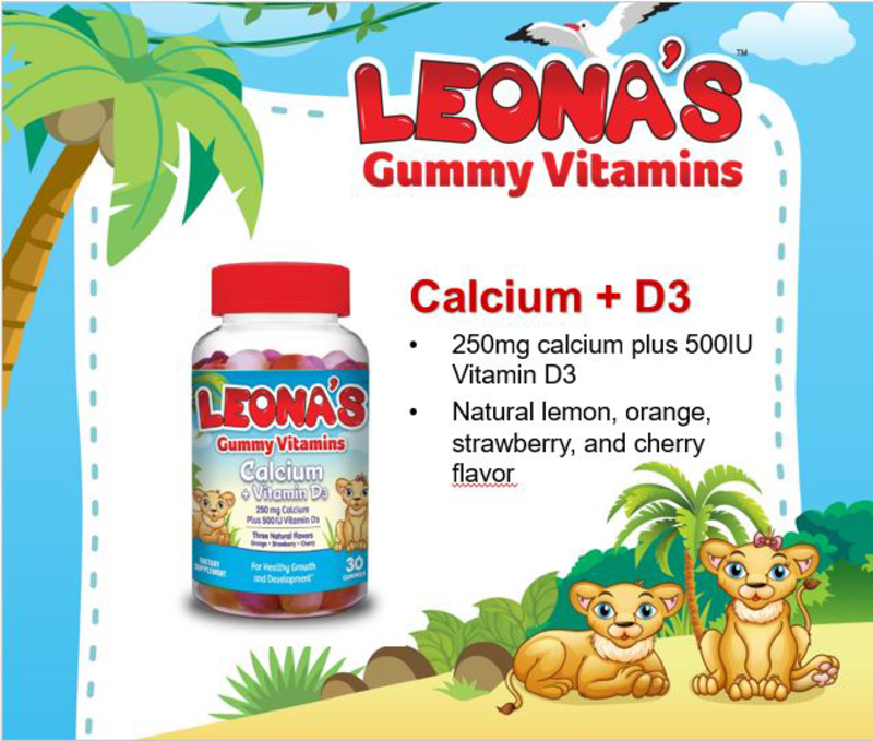Leona's Vitamins Calcium + D3 Dietary Supplement, 250mg, 30 Gummies