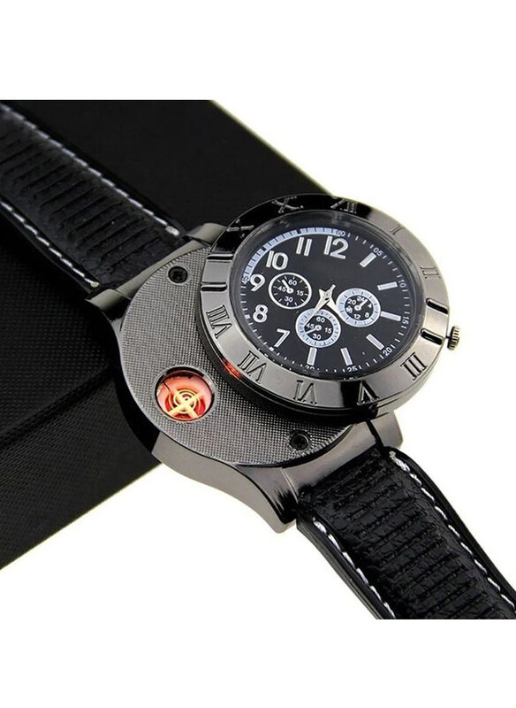 

Huayue Sporty Analog Watch with Lighter for Men with Leather Band, Black