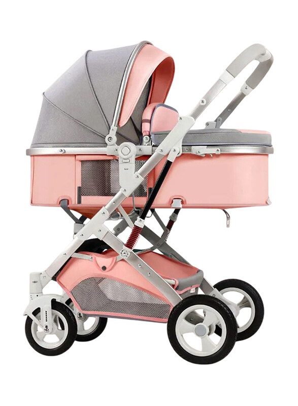 

DubaiGallery 3-in-1 High Landscape Baby Stroller with Car Seat, Pink/Grey