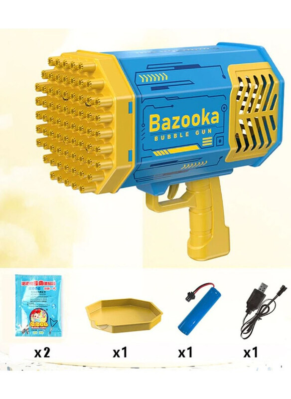 

Bazooka 69 Hole Gatling Automatic Bazooka Bubble Gun with Light, Ages 3+, Yellow/Blue