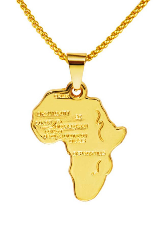 

Generic 18K Thick Electroplated African Map Pendant Necklace for Men, Gold