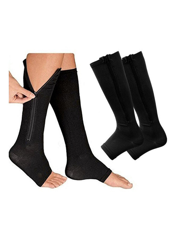 

Generic Zipper Leg Calf Sleeves Toeless Compression Socks, Black, L, 2 Pair