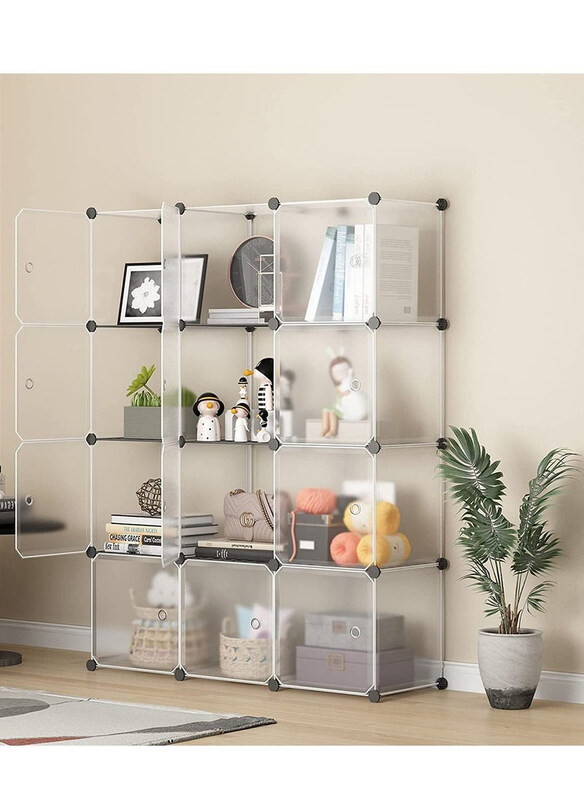 

Generic 12-Cubes DIY Wardrobe Storage Shoe Rack Tower Storage Cabinet, Transparent
