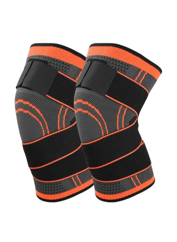 

Generic 2 Piece Non-Slip Knee Braces Protective Sports Pad with Adjustable Straps, Large, Black/Orange