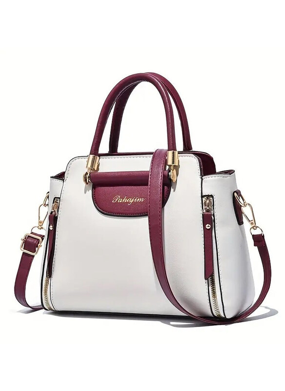 

Pahajim Casual PU Leather Large Capacity Tote Bag for Women, Red/White