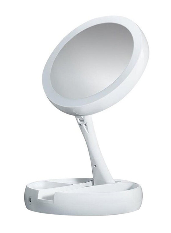 

Generic Foldable Magnification Makeup Mirror with LED Light, White