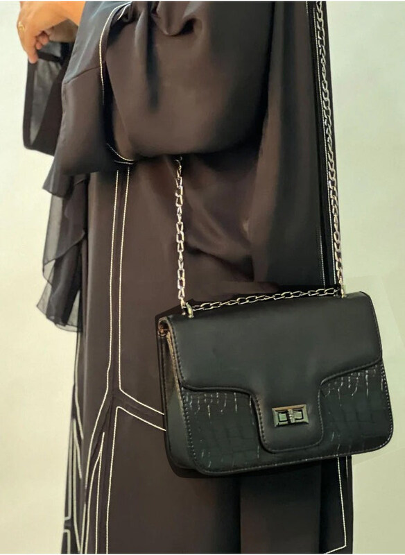 

Dubaigallery Elegant Colour Contrast Fashion Satchel Crossbody Bag with Multi Pockets for Women, Black