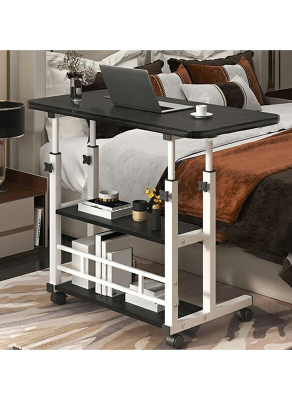 

DubaiGallery Portable Small Height Adjustable Laptop Table with Shelf and Rolling Wheel, Black