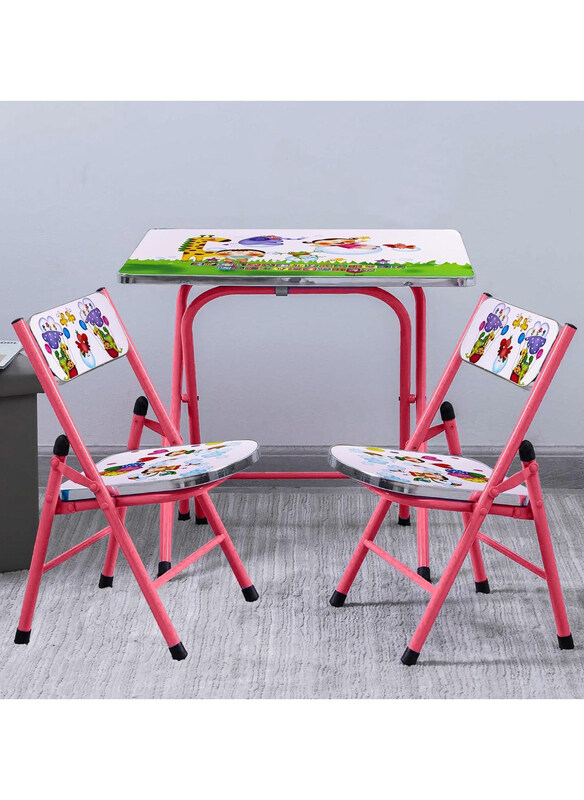 

DubaiGallery Portable Study Desk Cartoon Themed Educational Kids Folding Table 2 Chair Set, Multicolour