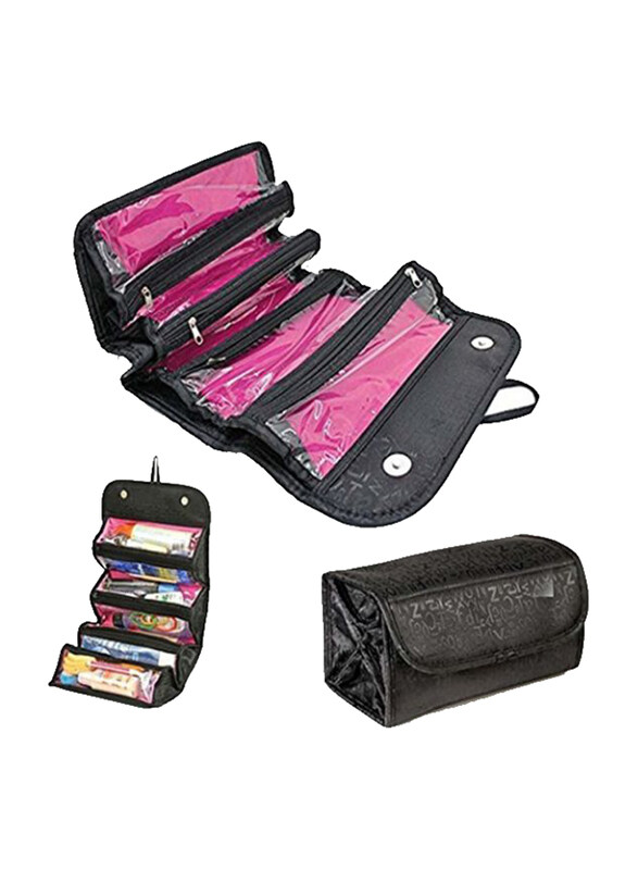 

Generic Roll N Go Toiletry Organizer, Black/Pink