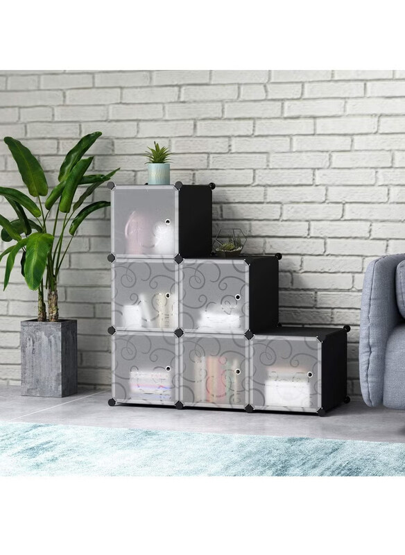 

DubaiGallery 6-Piece Plastic Cube Shoe Storage Organizer Units, Black