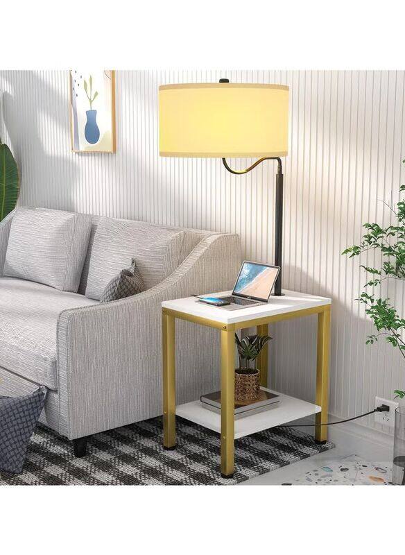 

DubaiGallery Marble Texture Wooden Combination Furniture Durable Square Tea & Coffee Tables, White/Gold